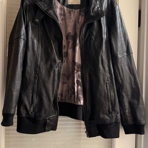 Soia & Kyo Lambskin Leather Jacket with Removable Hooded Knit Bib